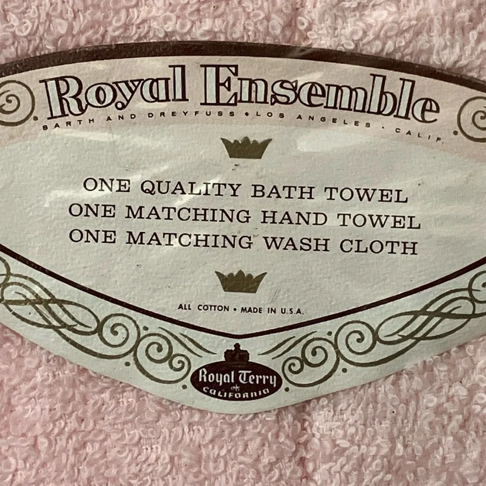 Vintage MCM NOS Chenille Floral Pink Bath Towel Set Barth and Dreyfuss
